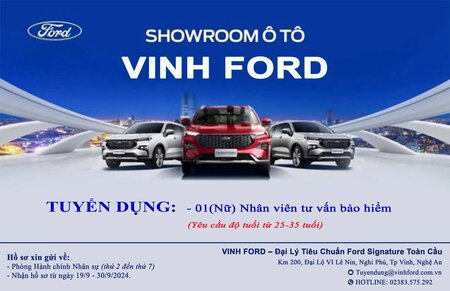 SHOWROOM Ô TÔ VINH FORD TUYỂN DỤNG NHÂN VIÊN TƯ VẤN BẢO HIỂM