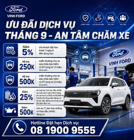 ƯU ĐÃI DỊCH VỤ THÁNG 9 – AN TÂM CHĂM XE TẠI VINH FORD